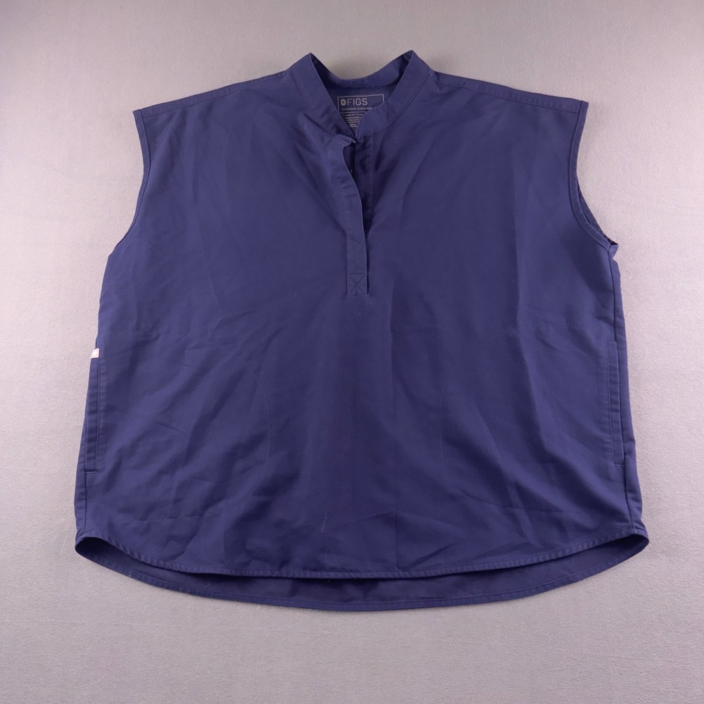 FIGS Rafaela Sleeveless Scrub Top Navy Blue XXL WXXSW1003 Mandarin Collar Pocket